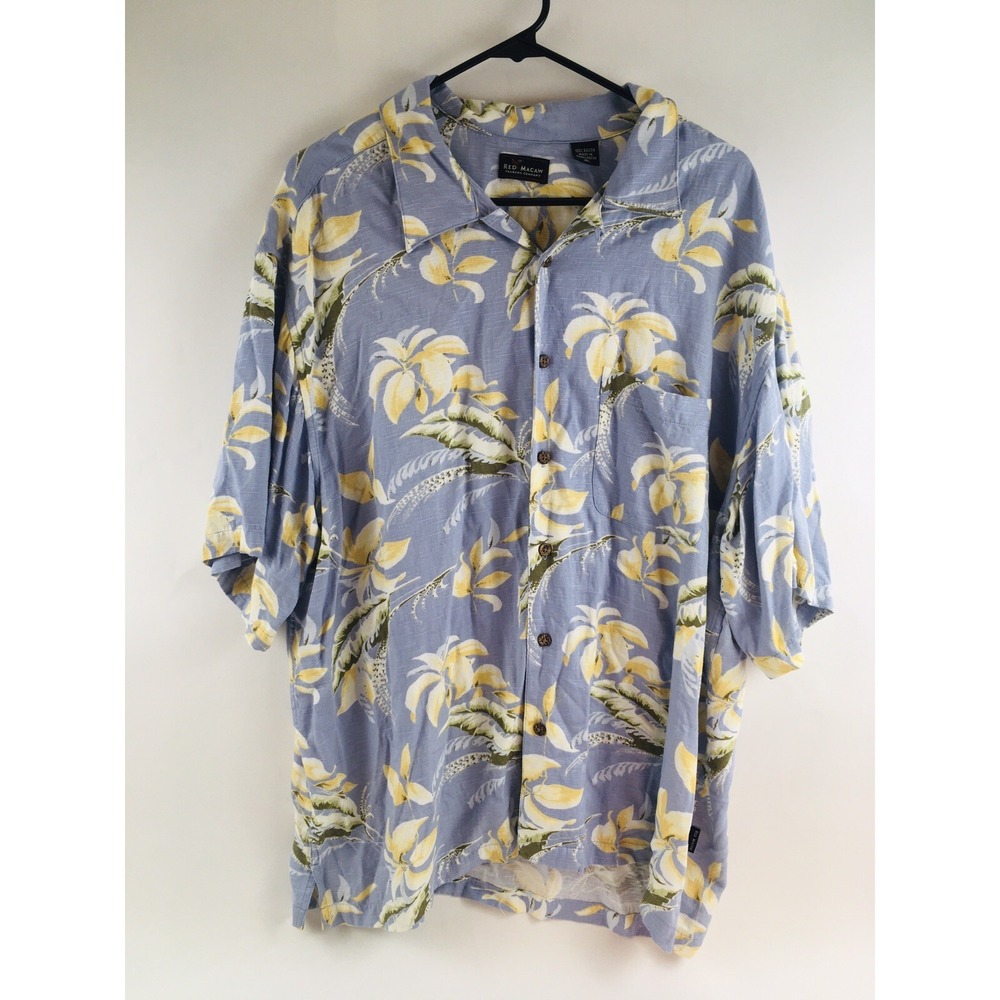 Red Macaw Trading Company Shirt Men's Size XL Blue & Yellow Floral Hawaiian
